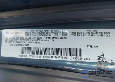2005 Subaru Outback 2.5Xt Limited from USA, damaged, VIN 4S4BP67C354319475